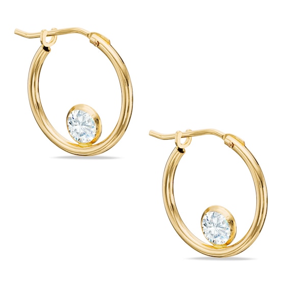 Cubic Zirconia Small Hoop Earrings in 10K Gold