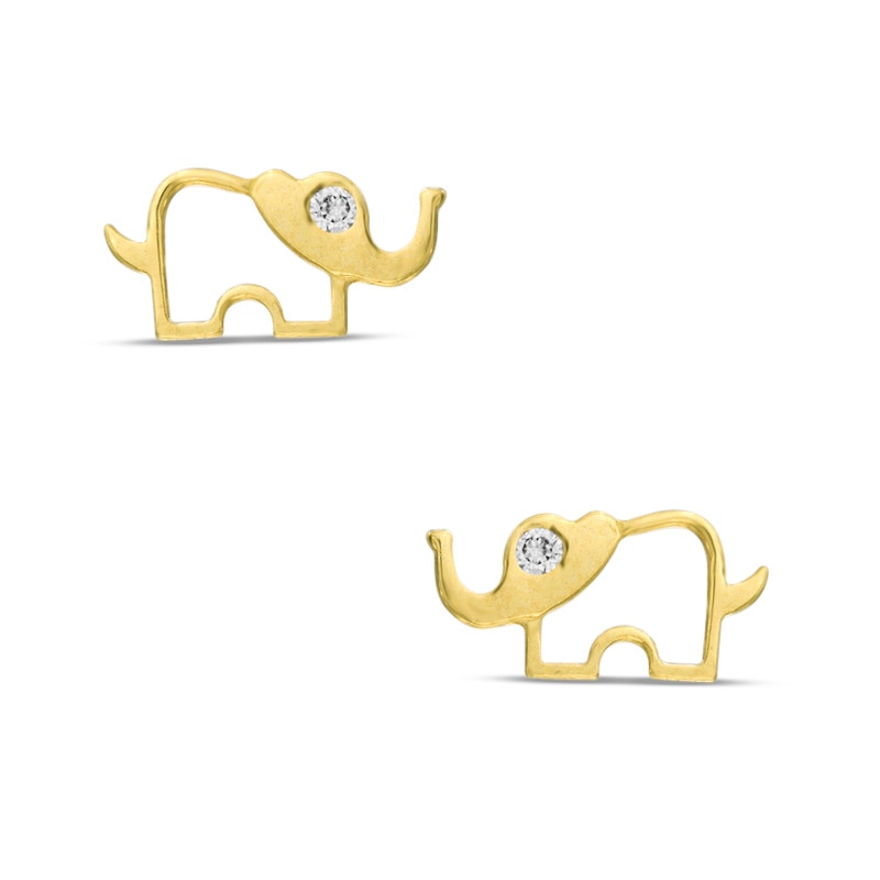 Cubic Zirconia Elephant Stud Earrings in 10K Gold