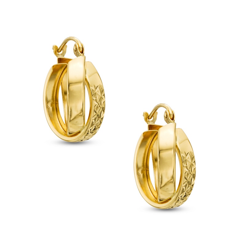 Diamond-Cut and Polished Twist Double Hoop Earrings in 10K Tube Hollow Gold