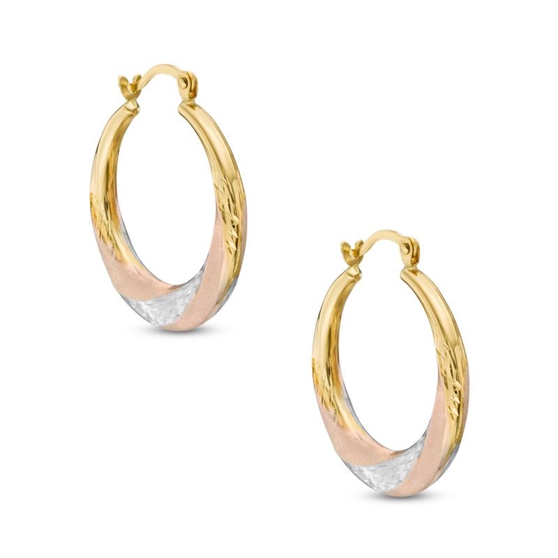 Diamond-Cut Twist Hoop Earrings in 10K Stamp Hollow Tri-Tone Gold