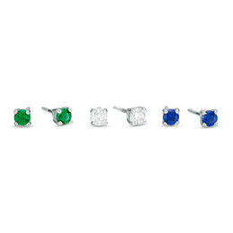 Child's 3mm Multi-Color Cubic Zirconia Solitaire Stud Earrings Set in Sterling Silver