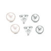 Thumbnail Image 1 of Child's 4mm Freshwater Cultured Pearl, Heart-Shaped Cubic Zirconia and Ball Stud Earrings Set in Sterling Silver