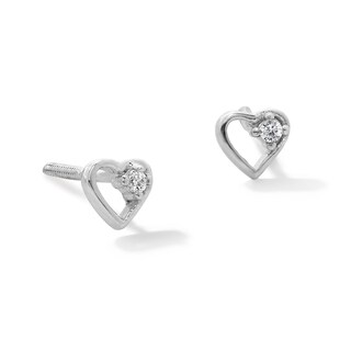 Child's Cubic Zirconia Petite Heart Outline Stud Earrings in Sterling Silver
