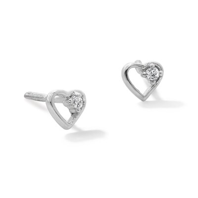 Child's Cubic Zirconia Petite Heart Outline Stud Earrings in Sterling Silver