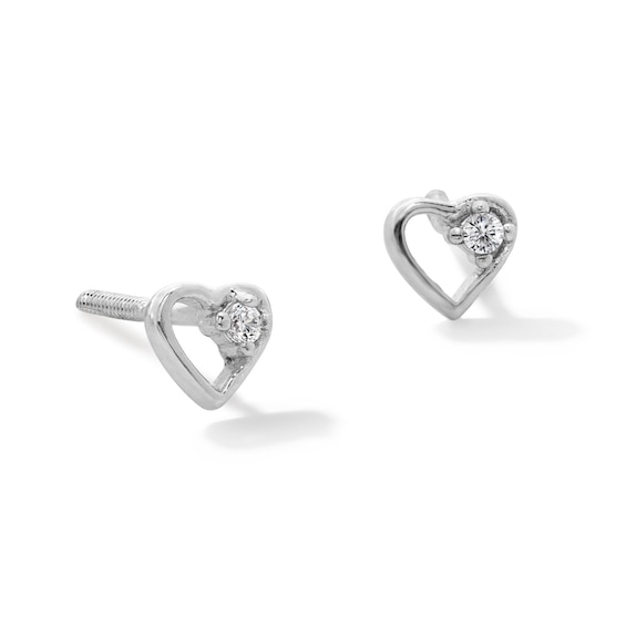 Child's Cubic Zirconia Petite Heart Outline Stud Earrings in Sterling Silver