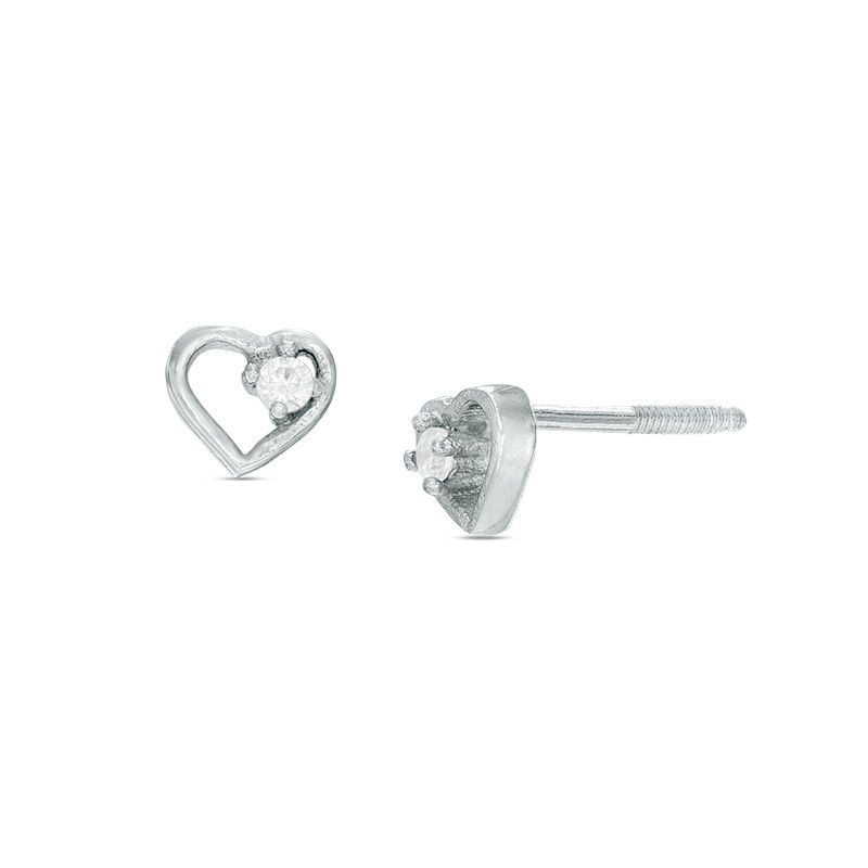 Child's Cubic Zirconia Petite Heart Outline Stud Earrings in Sterling Silver