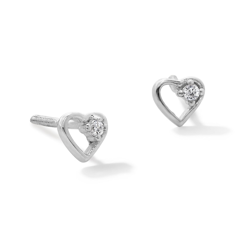 Child's Cubic Zirconia Petite Heart Outline Stud Earrings in Sterling Silver