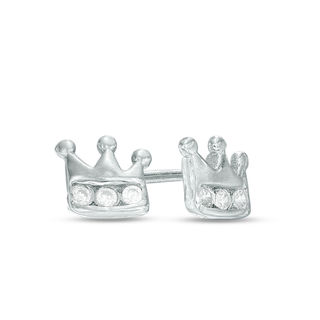 Child's Sterling Silver CZ Crown Studs