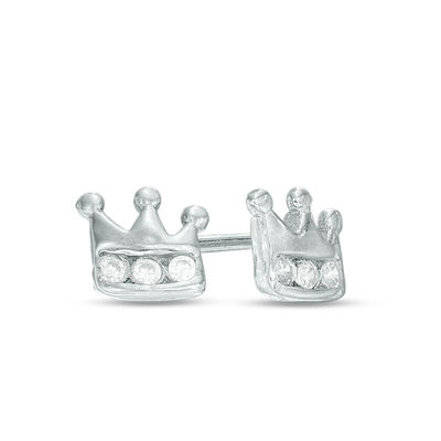 Child's Sterling Silver CZ Crown Studs