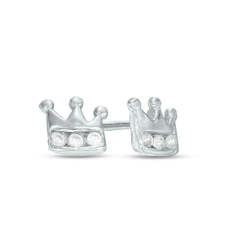 Main Image 1 of Child's Sterling Silver CZ Crown Studs