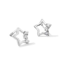 Child's Cubic Zirconia Open Star Three Stone Stud Earrings in Sterling Silver