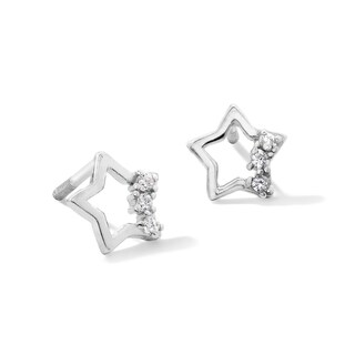Child's Cubic Zirconia Open Star Three Stone Stud Earrings in Sterling Silver
