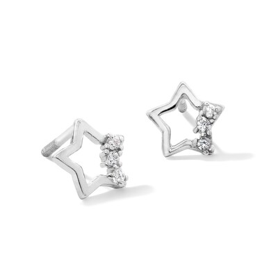 Child's Cubic Zirconia Open Star Three Stone Stud Earrings in Sterling Silver