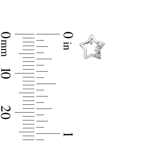 Child's Cubic Zirconia Open Star Three Stone Stud Earrings in Sterling Silver