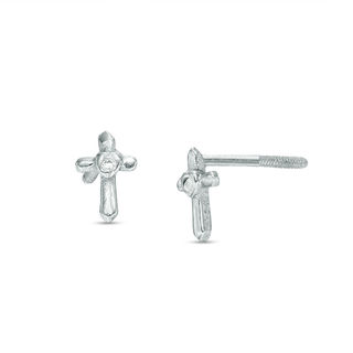 Child's Cubic Zirconia Cross with Heart Stud Earrings in Sterling Silver