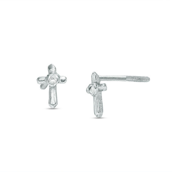 Child's Cubic Zirconia Cross with Heart Stud Earrings in Sterling Silver