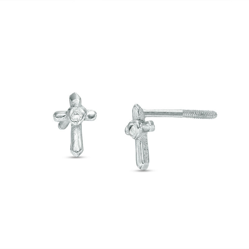 Main Image 1 of Child's Cubic Zirconia Cross with Heart Stud Earrings in Sterling Silver