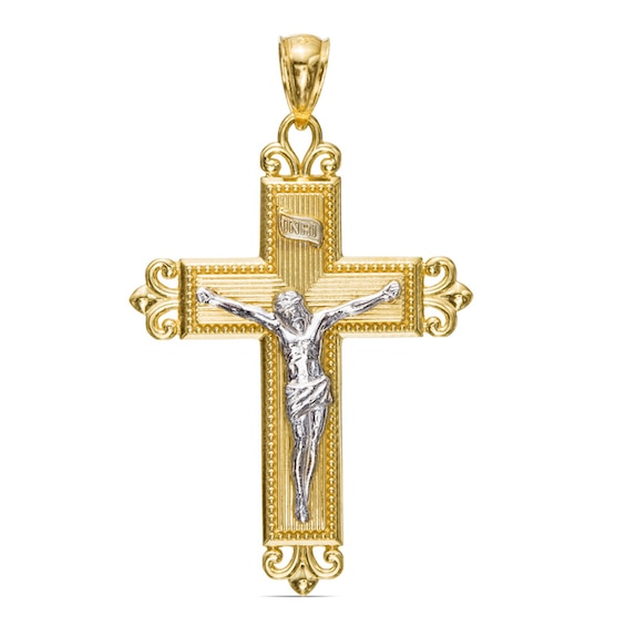 Large Crucifix Necklace Charm in 10K Two-Tone Gold