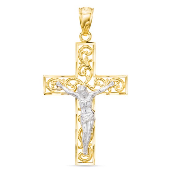 Swirl Crucifix Necklace Charm in 10K Two-Tone Gold