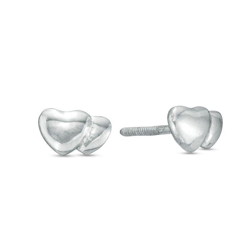 Main Image 1 of Child's Layered Double Puffed Heart Stud Earrings in Sterling Silver