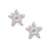 Child's Pink and White Cubic Zirconia Flower Stud Earrings in Sterling Silver