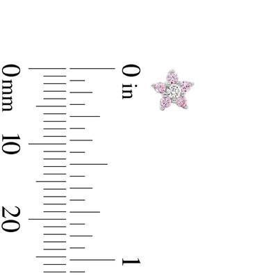 Child's Pink and White Cubic Zirconia Flower Stud Earrings in Sterling Silver
