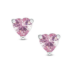 Child's 4mm Heart-Shaped Pink Cubic Zirconia Stud Earrings in Sterling Silver