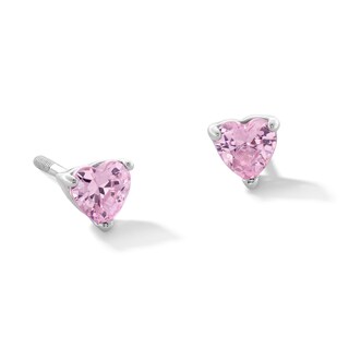 Child's 4mm Heart-Shaped Pink Cubic Zirconia Stud Earrings in Sterling Silver