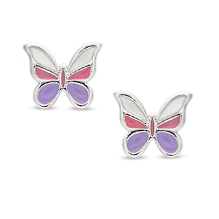 Child's Multi-Color Enamel Butterfly Stud Earrings in Sterling Silver
