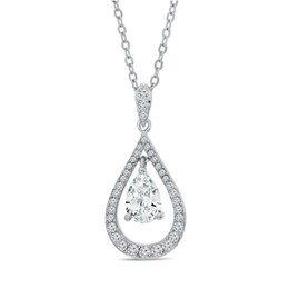 Pear-Shaped Cubic Zirconia and Crystal Pendant in White Rhodium Brass