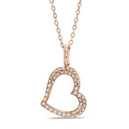 Crystal Tilted Heart Pendant in Brass with 18K Rose Gold Plate