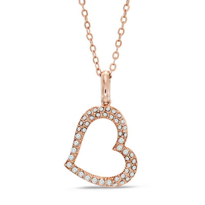 Main Image 1 of Crystal Tilted Heart Pendant in Brass with 18K Rose Gold Plate