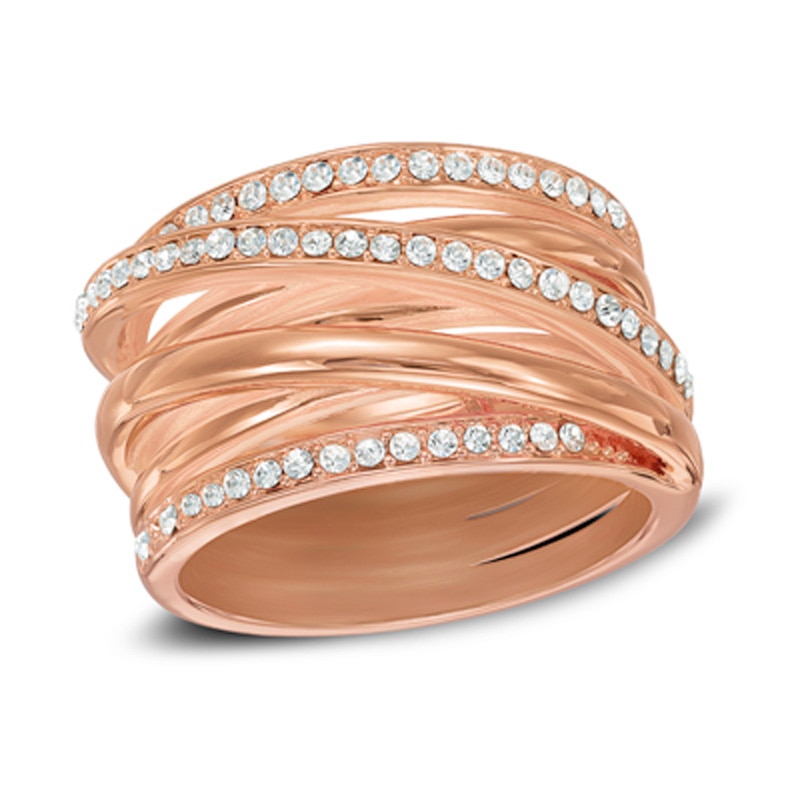 Wide Crystal Crossover Band in Brass with 18K Rose Gold Plate
