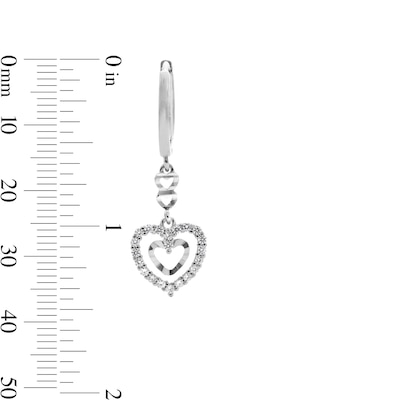Solid Sterling Silver CZ Double Hearts Dangle Drop Earrings