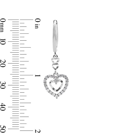 Solid Sterling Silver CZ Double Hearts Dangle Drop Earrings