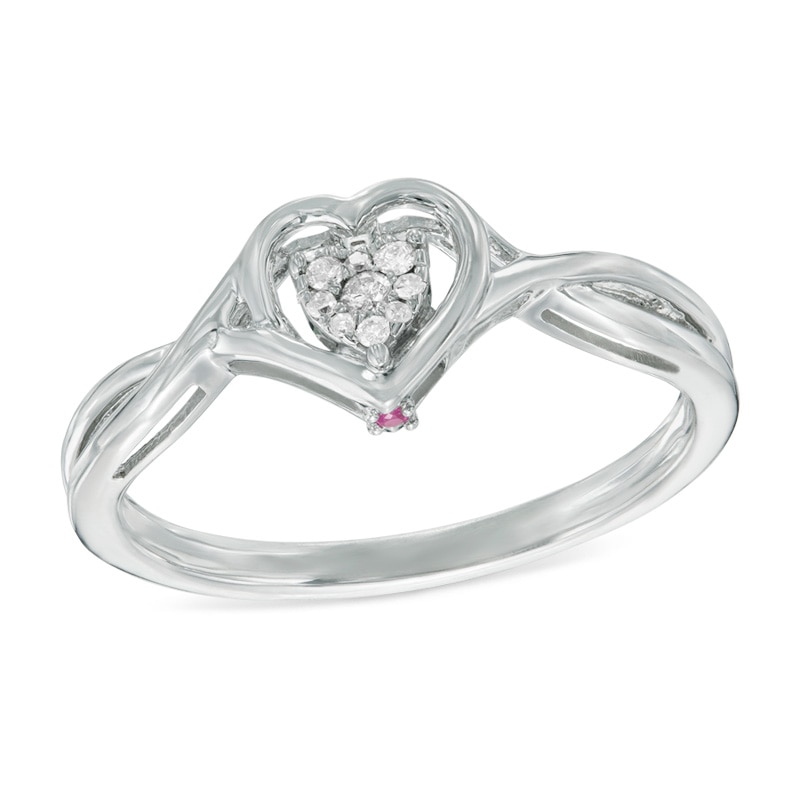 1/20 CT. T.W. Composite Diamond and Pink Sapphire Accent Heart Promise Ring in Sterling Silver - Size 7