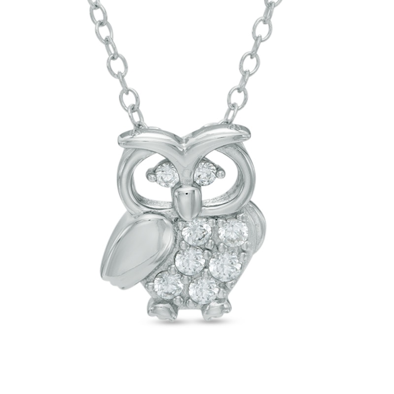 Cubic Zirconia Owl Pendant in Sterling Silver
