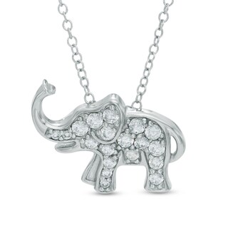 Solid Sterling Silver CZ Elephant Pendant - 18"