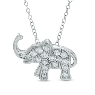 Solid Sterling Silver CZ Elephant Pendant - 18"