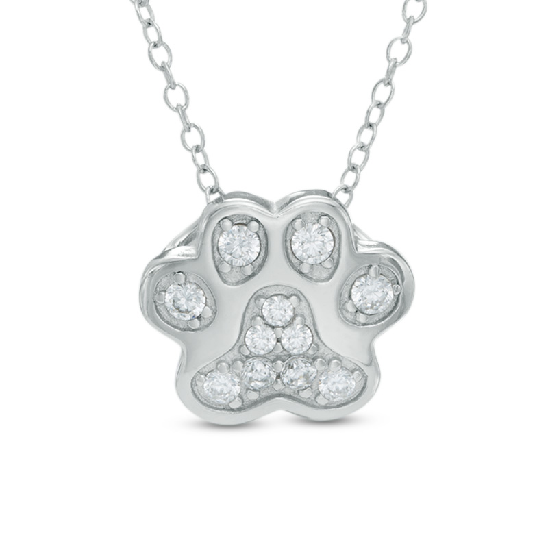 Thumbnail Image 1 of Cubic Zirconia Paw Print Pendant in Sterling Silver