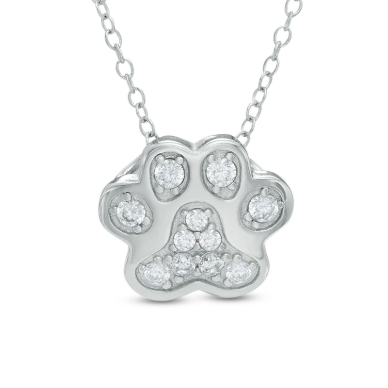 Cubic Zirconia Paw Print Pendant in Sterling Silver
