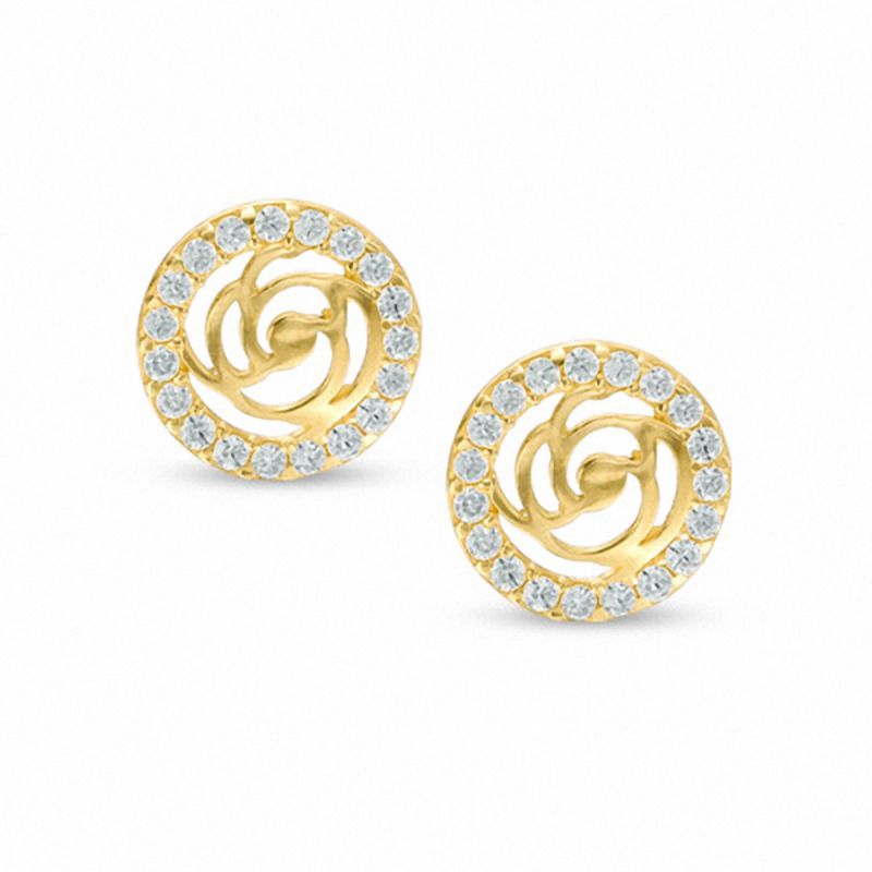 Cubic Zirconia Circle Flower Stud Earrings in 10K Gold