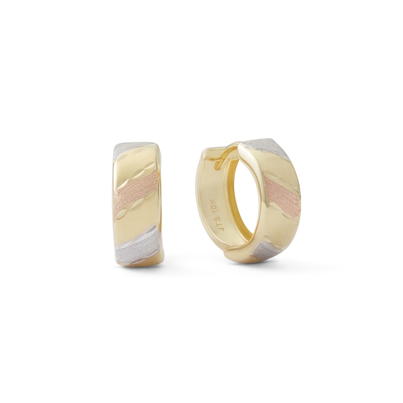 Stripe Huggie Hoop Earrings in 10K Tri-Tone Gold