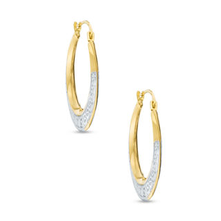 10K Gold Greek Key Two-Tone Hoops
