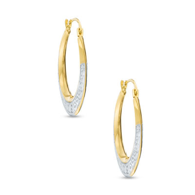 10K Gold Greek Key Two-Tone Hoops