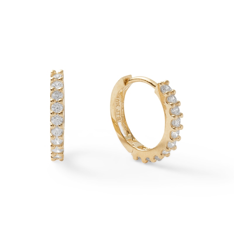 Cubic Zirconia Huggie Hoop Earrings in 10K Solid Gold