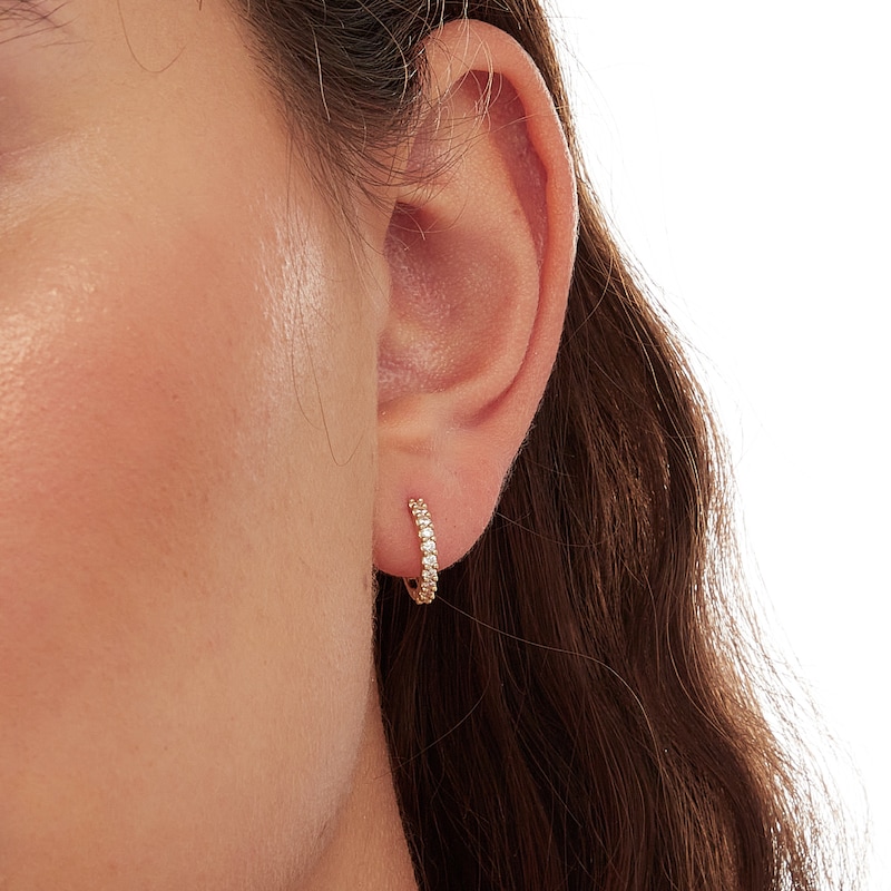 Main Image 2 of Cubic Zirconia Huggie Hoop Earrings in 10K Solid Gold