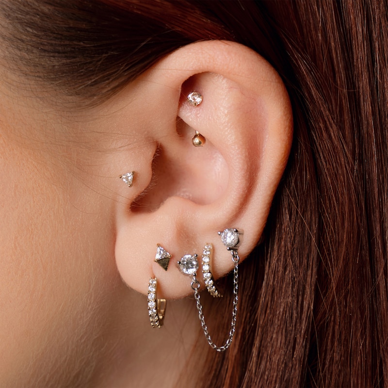Main Image 4 of Cubic Zirconia Huggie Hoop Earrings in 10K Solid Gold