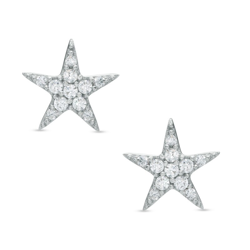 Cubic Zirconia Star Stud Earrings in Sterling Silver