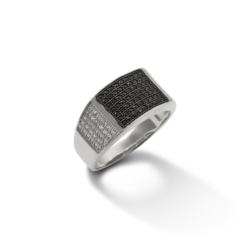 Black and White Cubic Zirconia Dome Ring in Sterling Silver